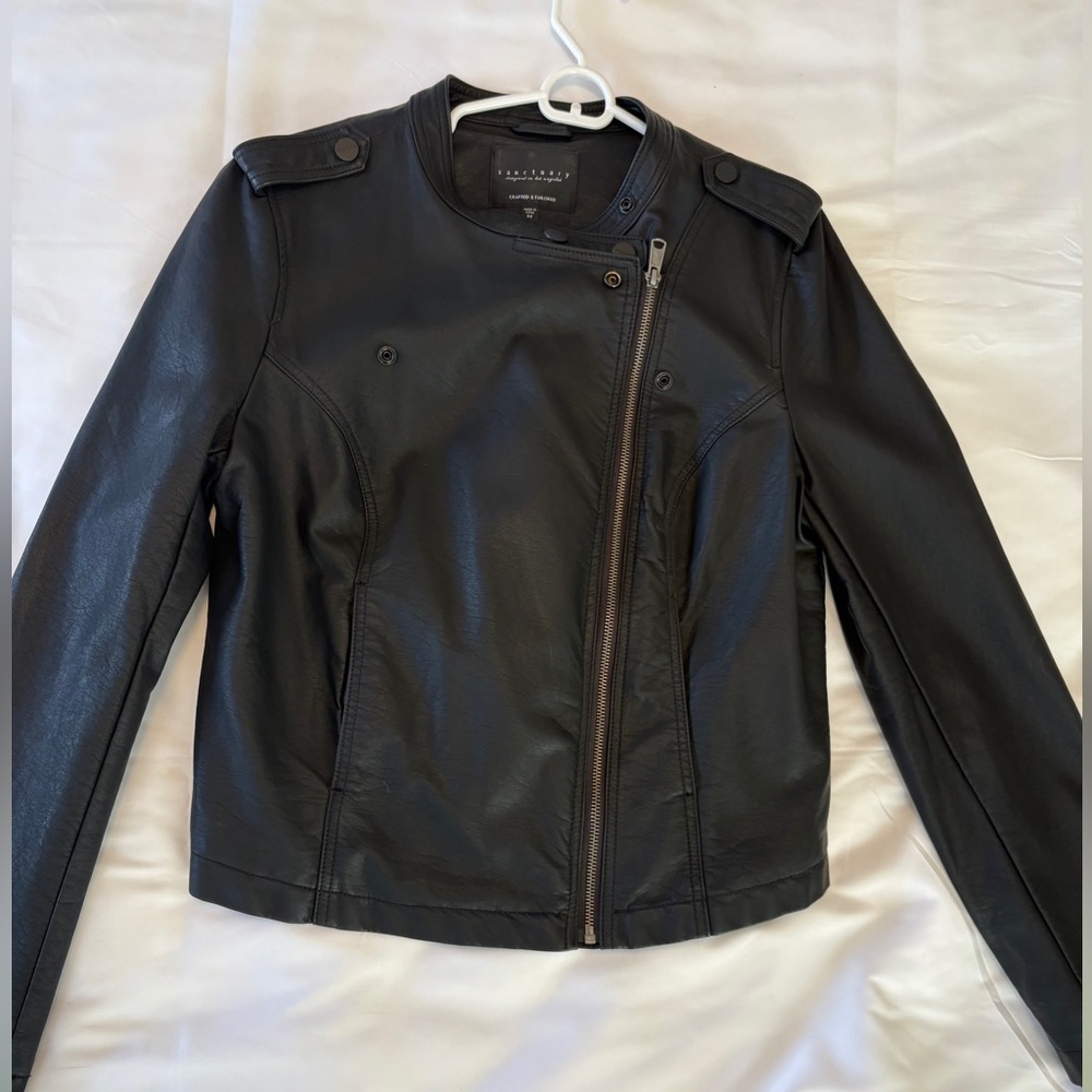 EUC-Sanctuary Black Vegan Leather Moto Jacket